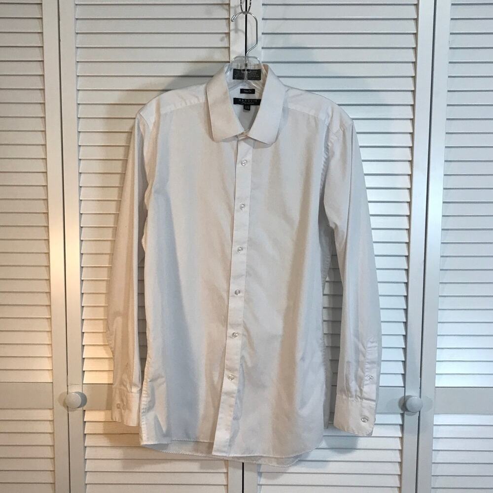 Marquis Signature White Slim Fit Cotton Blend Long Sleeve Dress Shirt M
